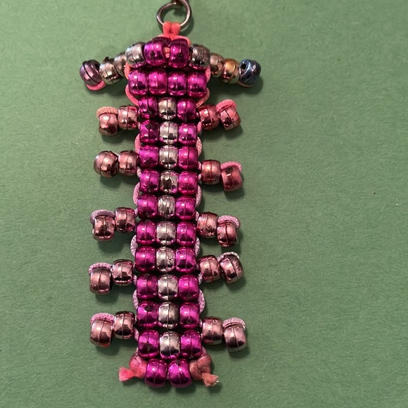 Handmade, New, Beaded, Keychain, Centipede, Metallic Hot Pink, Pink - Picture 3 of 4